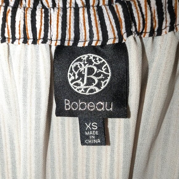 Bobeau | Boho Off The Shoulder Striped Ruffle Sleeve Dress Navy Rust | Size XS - Picture 4 of 12